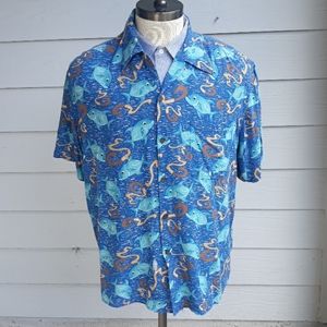 REYN SPOONER Dietrich Varez Spearfishing Spun Rayon Sz L Hawaiian Shirt RARE‎